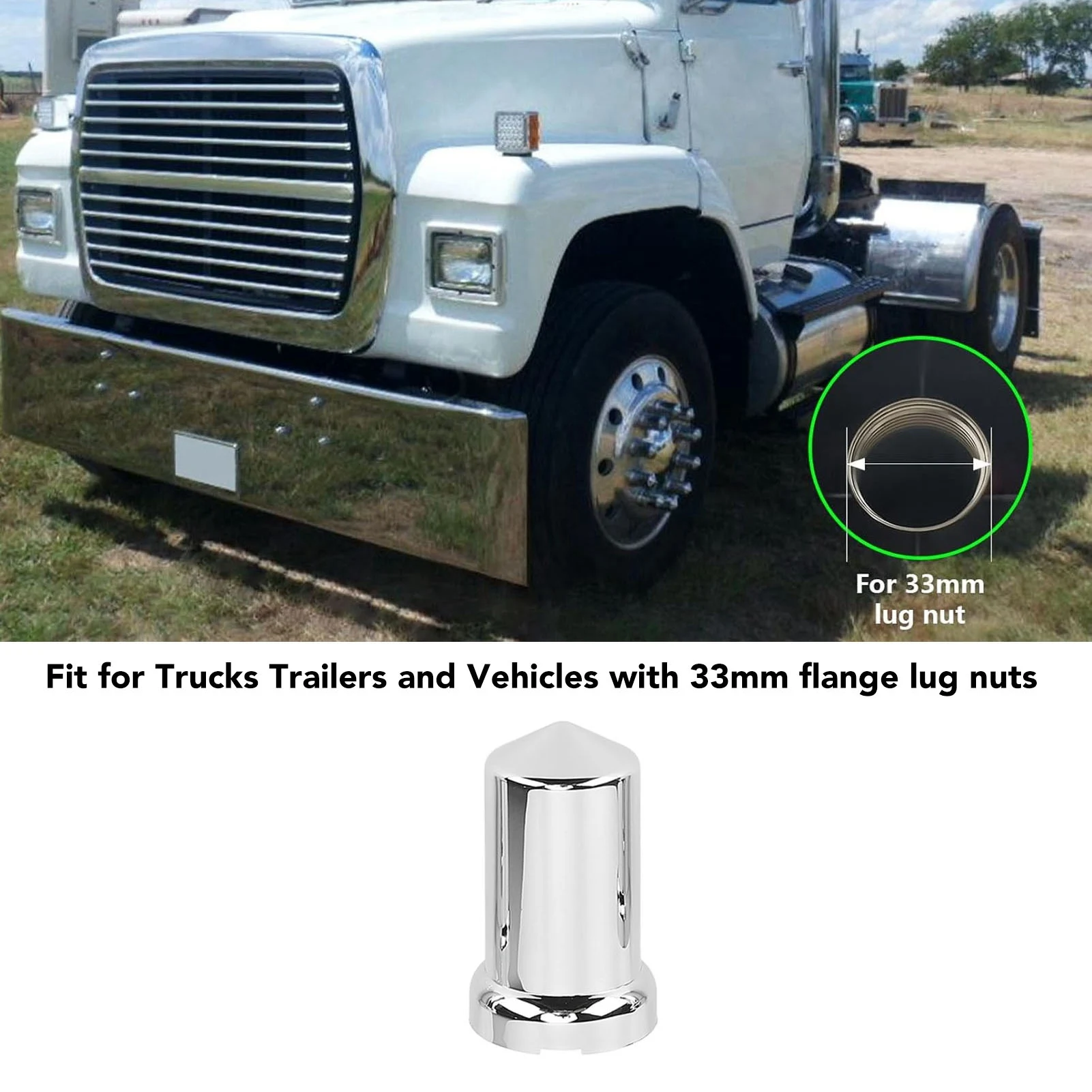 Push On Nut Cover  Lug Nut Covers ABS Chrome Plastic Anti Rust 33mm Flanged Lug Nut  for Trucks Trailers and Vehicles