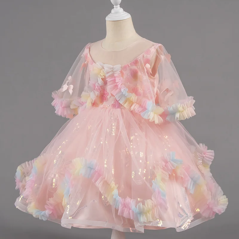 Fashion Sequin Girls Party Dresses Flower Girl Princess Dress Bridesmaid Wedding Dress Colorful Ball Gown Children Evening Dress
