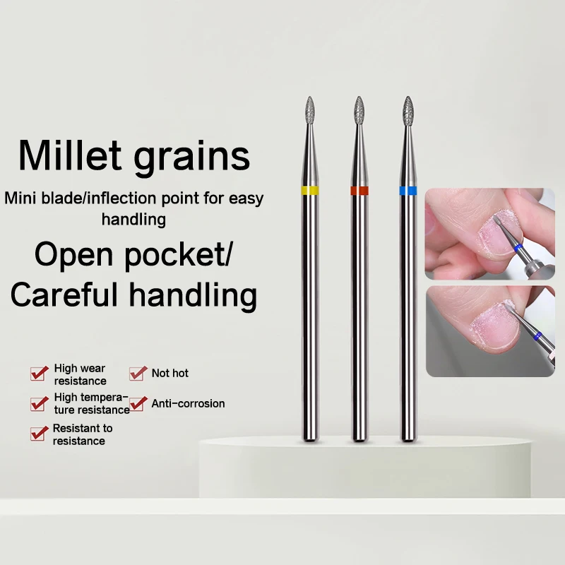 Wiertła diamentowe do paznokci w kształcie płomienia, frezy rotacyjne do skórek w stylu rosyjskim, elektryczne wiertło do manicure, akcesoria do paznokci.