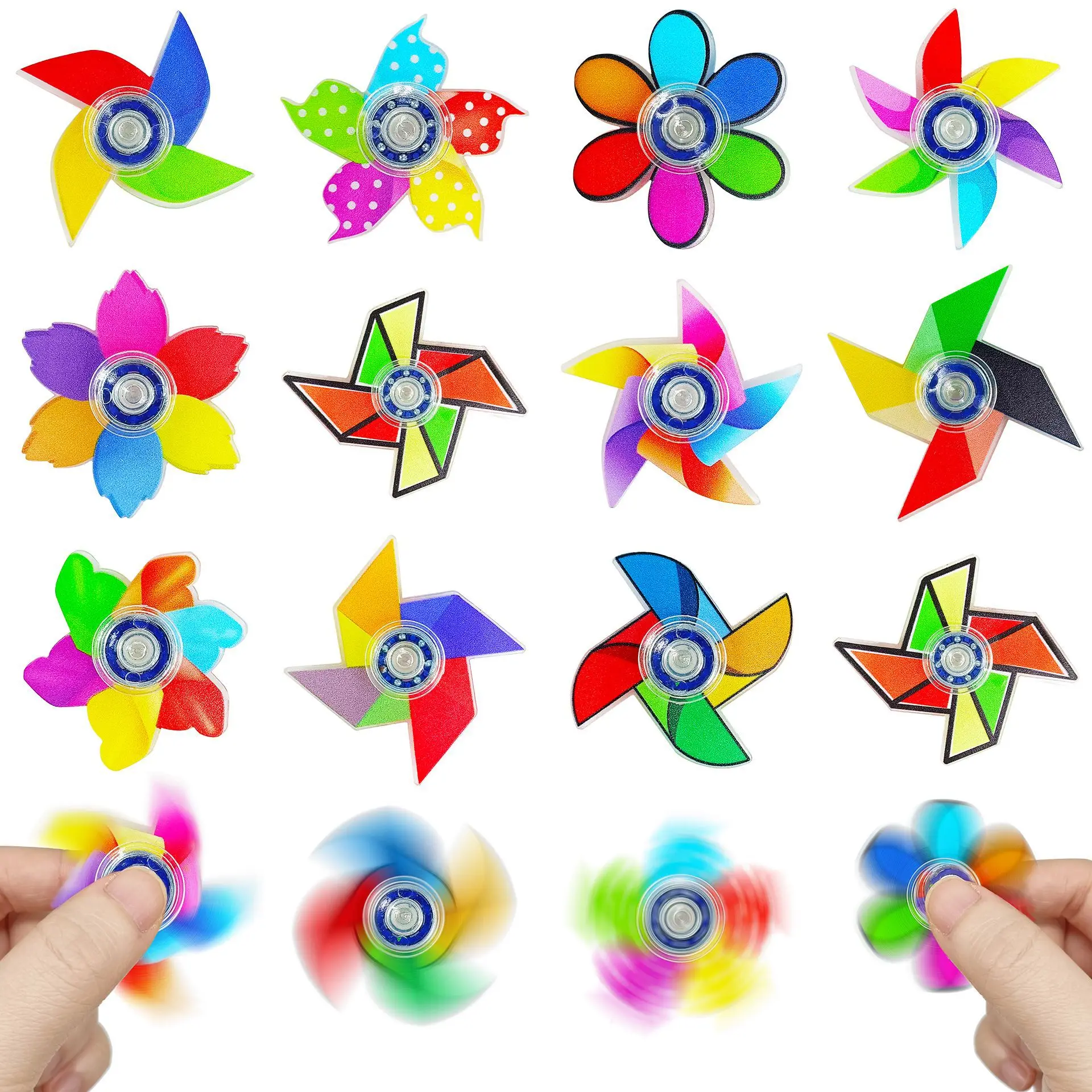 12 szt. Kolorowe Płatki Wiatraczków Akrylowe Fidget Spinner Zabawki Upominki na Przyjęcia Urodzinowe Karnawałowe Wypełniacze do Torebek