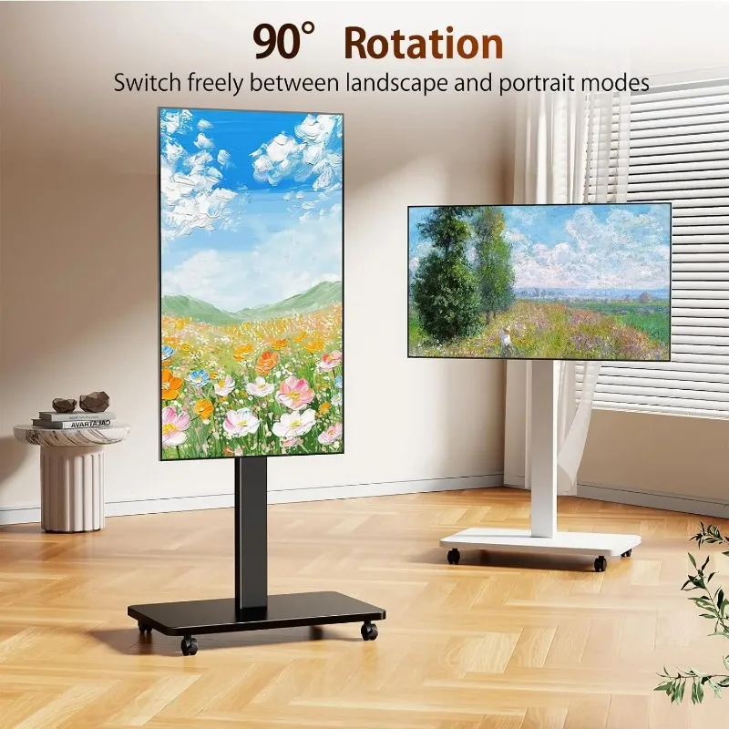 Adjustable Portable TV Stand With Rotating Portrait to Landscape Height with Wheels Rolling TV Stand for 10