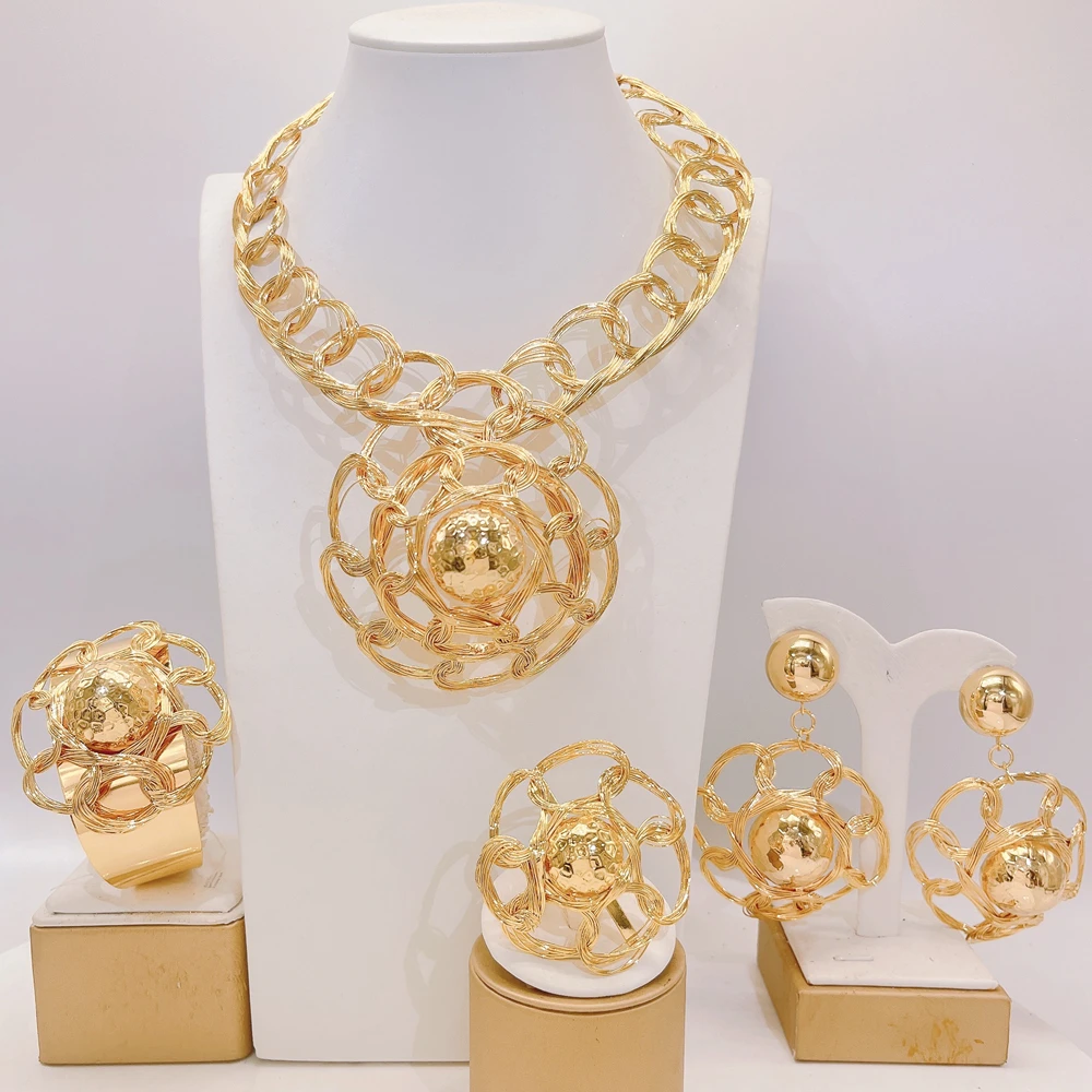 

Модный комплект свадебных украшений для вечеринки, Дубай, позолоченный свадебный комплект украшений с большим цветком