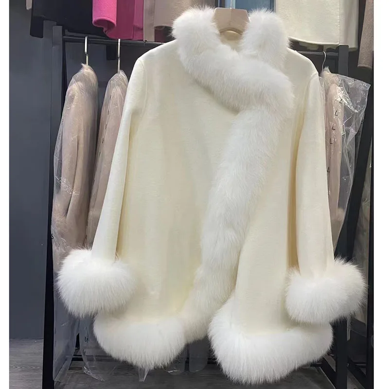 Imagem -03 - Grande Outono lã Blended Cabolsa com Real Pele de Raposa Aparar Luxo Inverno Quente Jaqueta Feminina Outwear 2023 Novo Tamanho