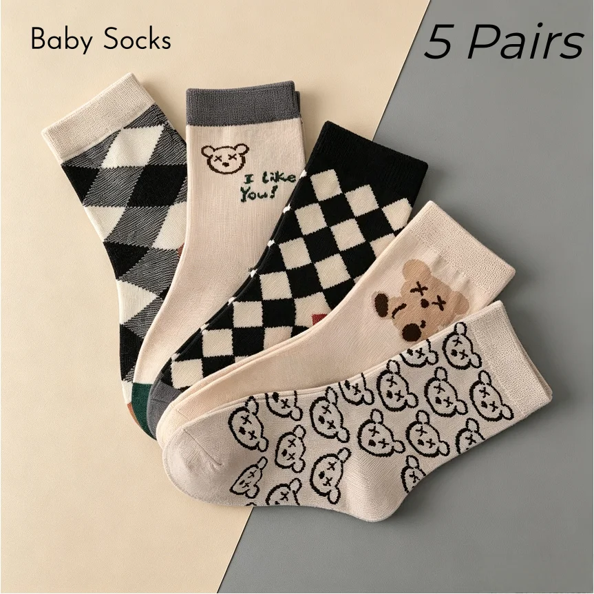 2-12T Kids Boys Girls Socks Spring Autumn Cozy Sock Cute Bear Pattern Cotton Socks Children
