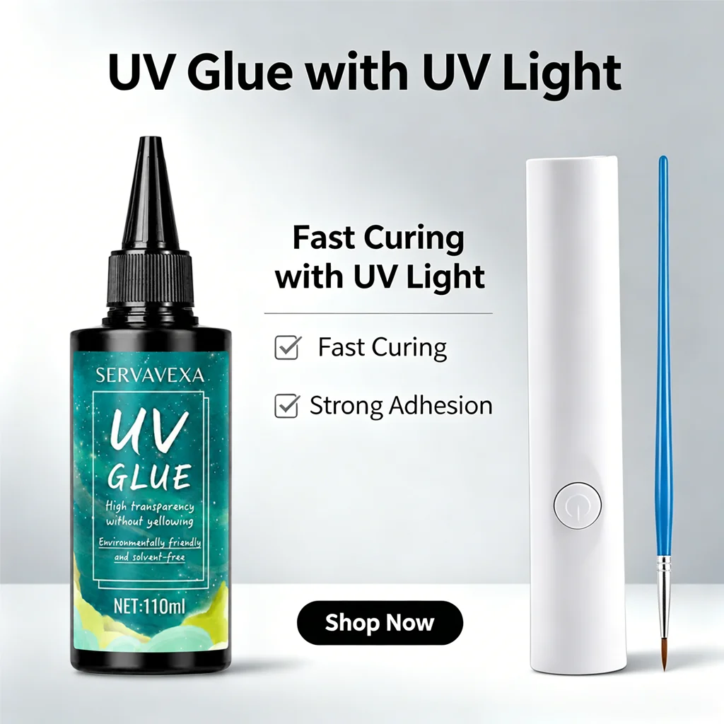 110ml UV Repair Glue Kit – High Transparency, Quick Cure, Includes UV Lamp and Precision Brush for DIY, Resin, Jewelry, Glass