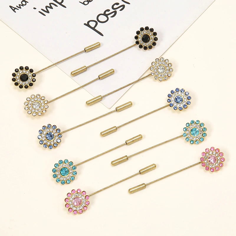 Double-Layered Flower Diamond One-Word Brooch Pins Elegant Ethnic Accessories For Women Muslim Hijab Scarf Brooch Pins 10pcs/Bag