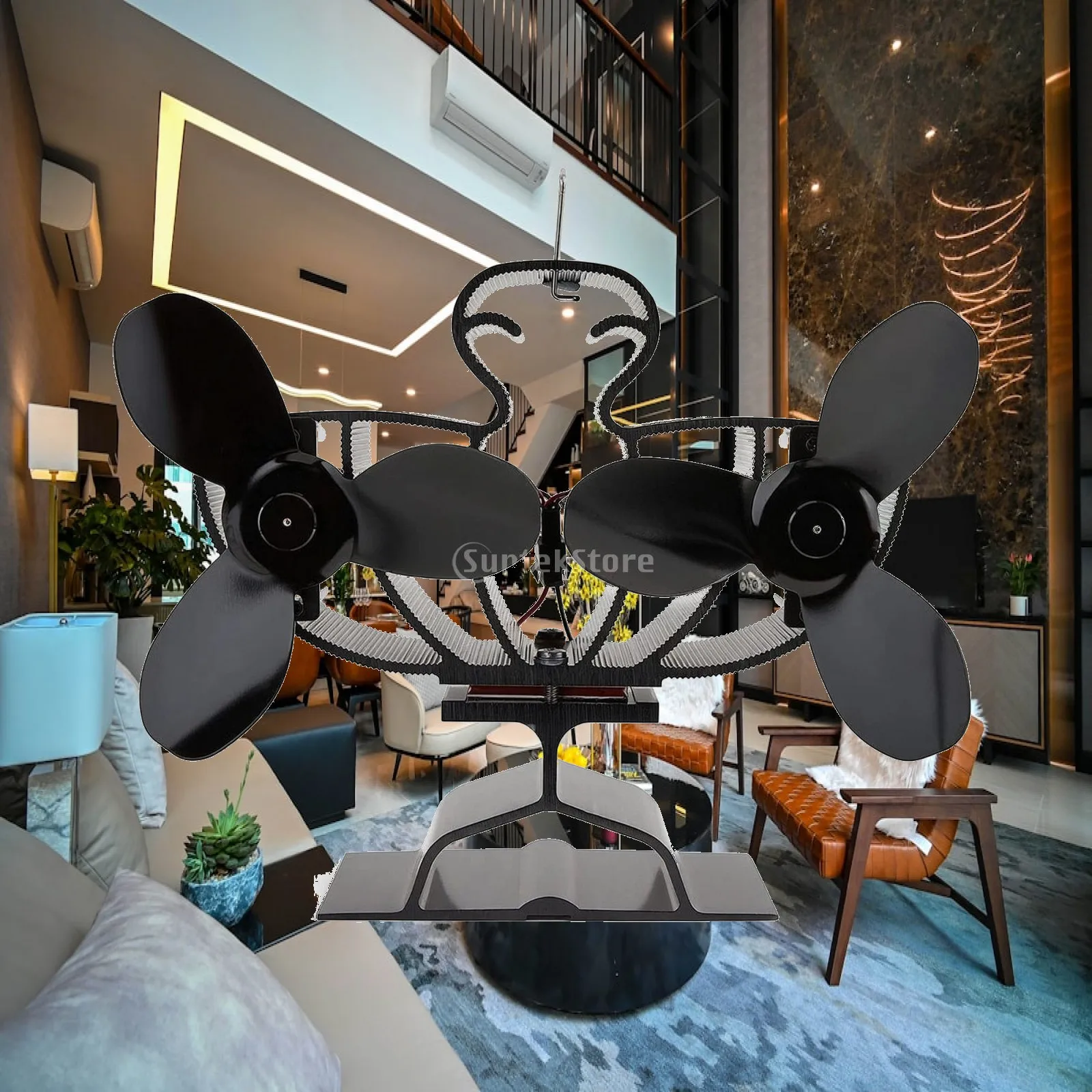 Heat-Powered Fireplace Fan with Six-Blade Rotor Compact Tabletop Fireplace Circulation Fan Battery Cordless Fuel Saving