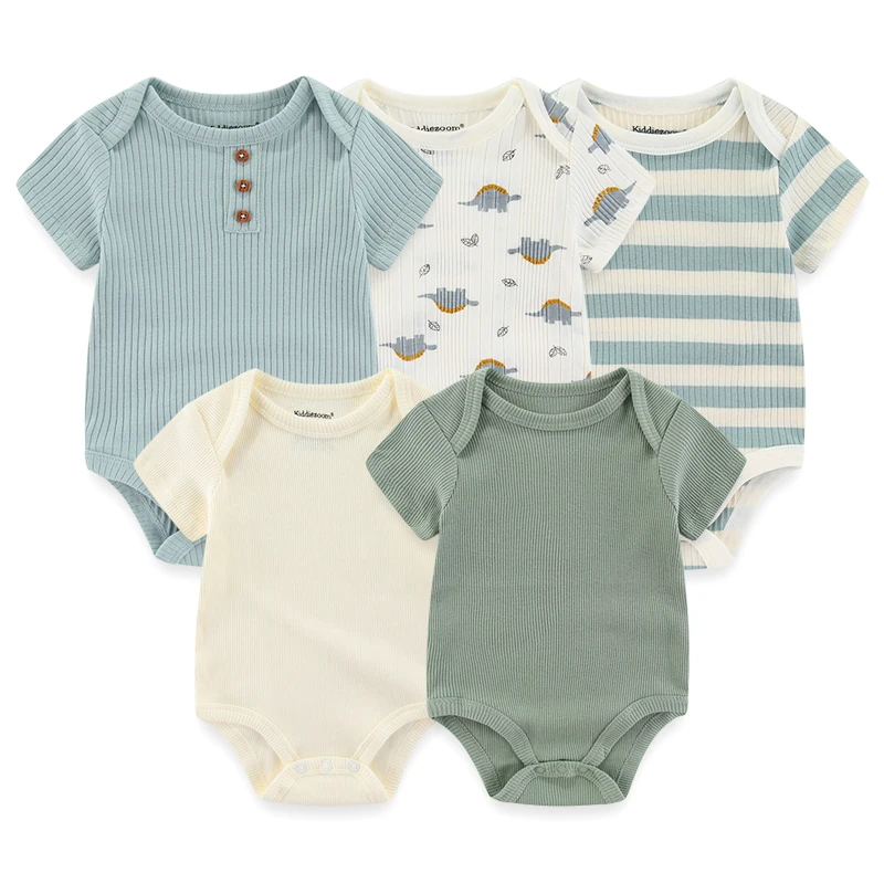 Monos Unisex para bebé recién nacido, ropa de algodón de Color sólido, conjunto de ropa con estampado de dibujos animados, verano, 5 piezas