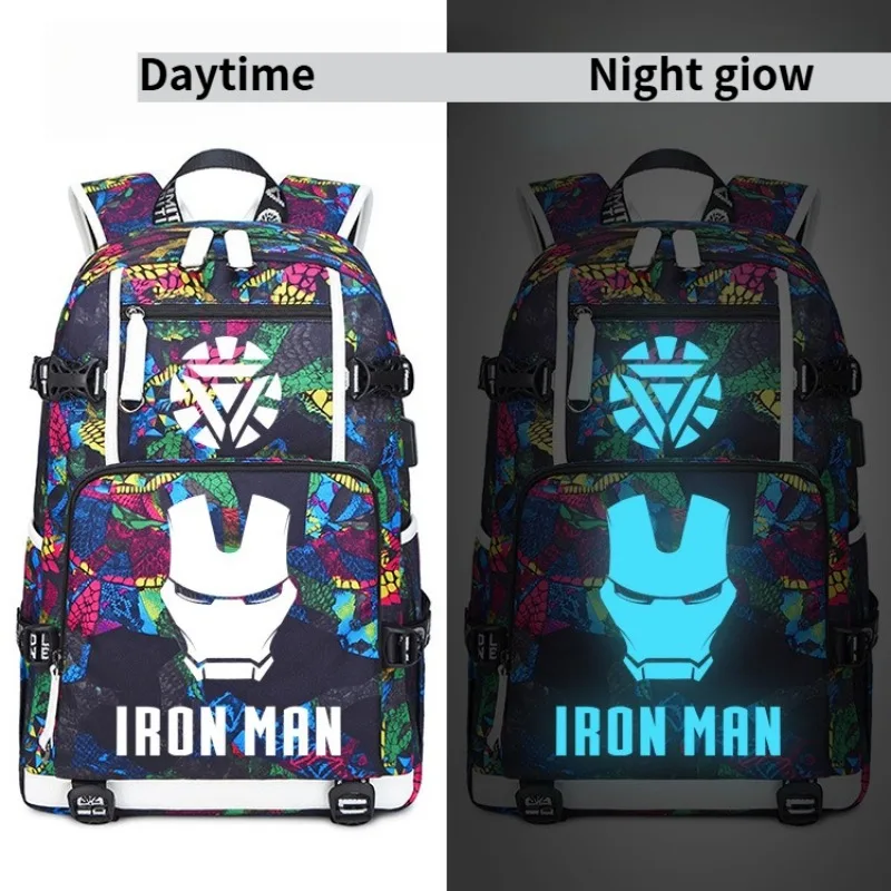 anime-marvel-iron-man-backpack-venom-deadpool-spider-man-large-capacity-night-light-backpack-men's-and-women's-daily-necessities