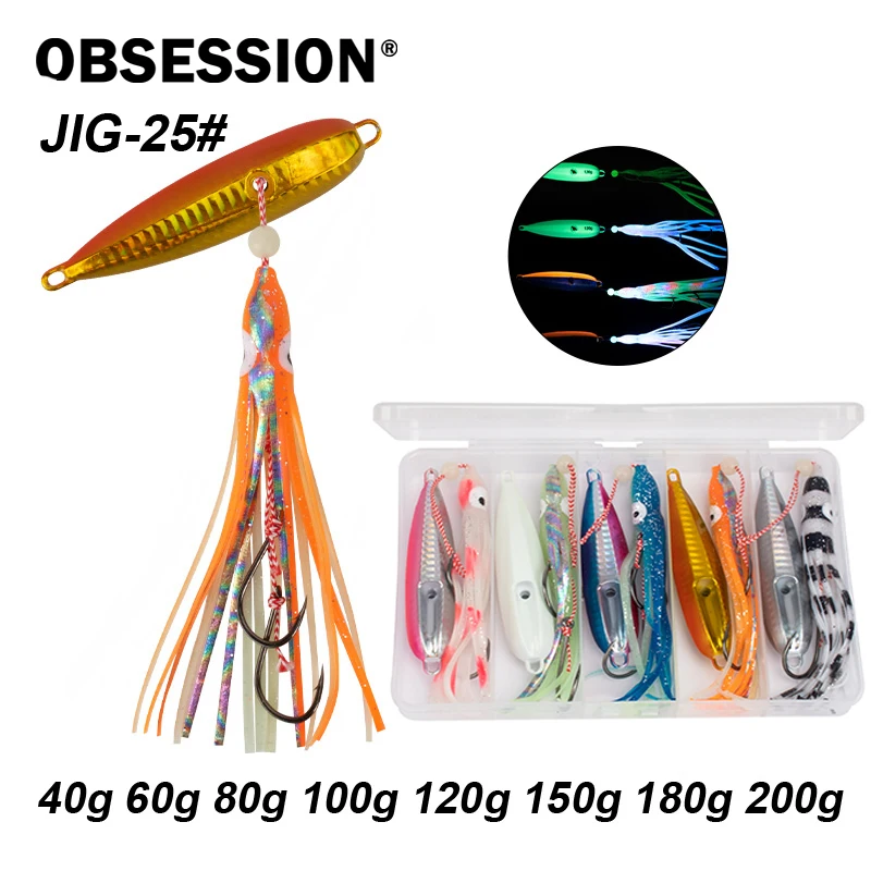 

OBSESSION J25 5pcs/Box 40g-200g Saltwater Tai Rubbers Kabura Slider Jig Bait Sea Fishing Madai Fast Sinker Inchiku Jigging Lure