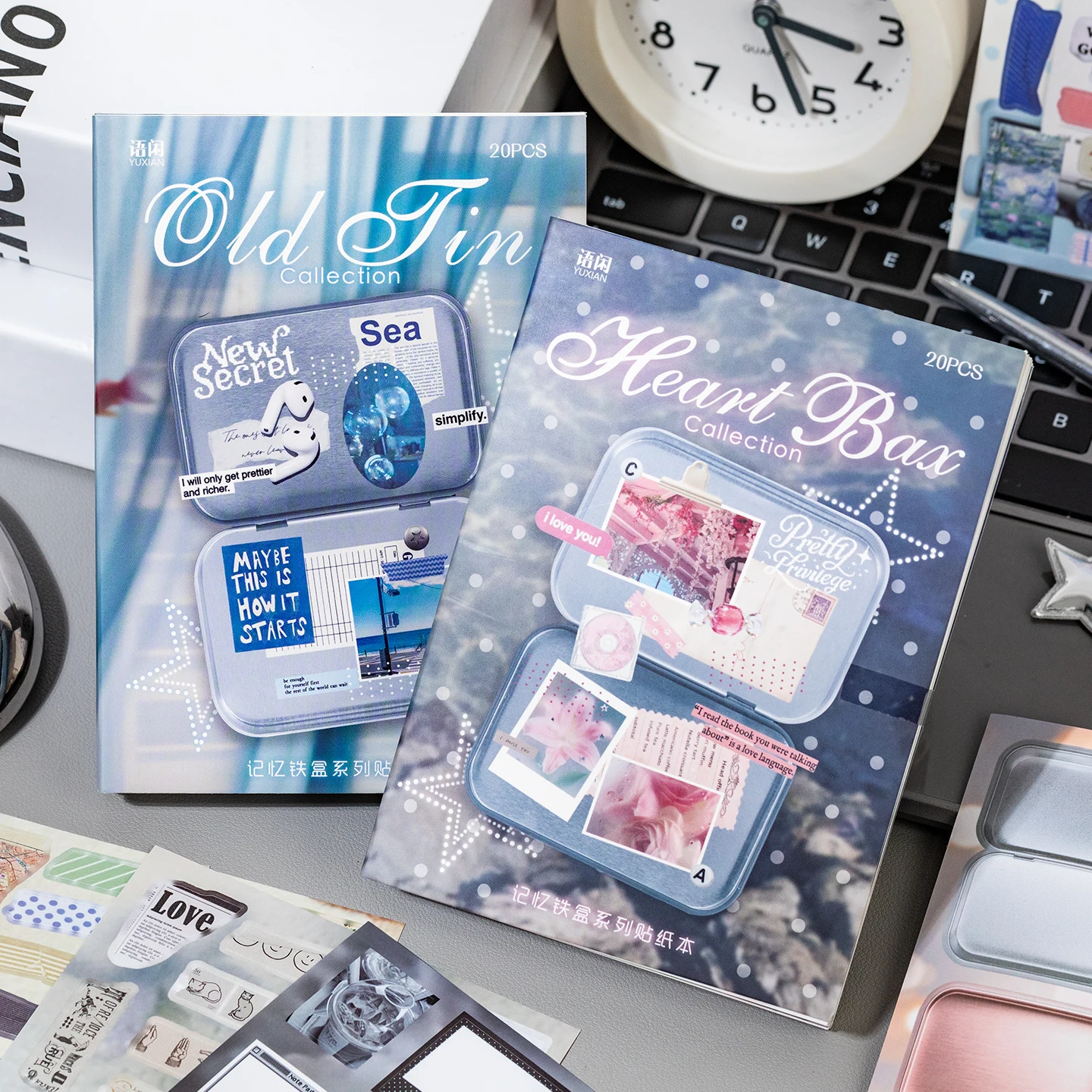 MINKYS Vintage Memory Tin Box Decorative Pattern Stickers DIY Journal Base Layering Scrapbooking Collage Craft Supplies