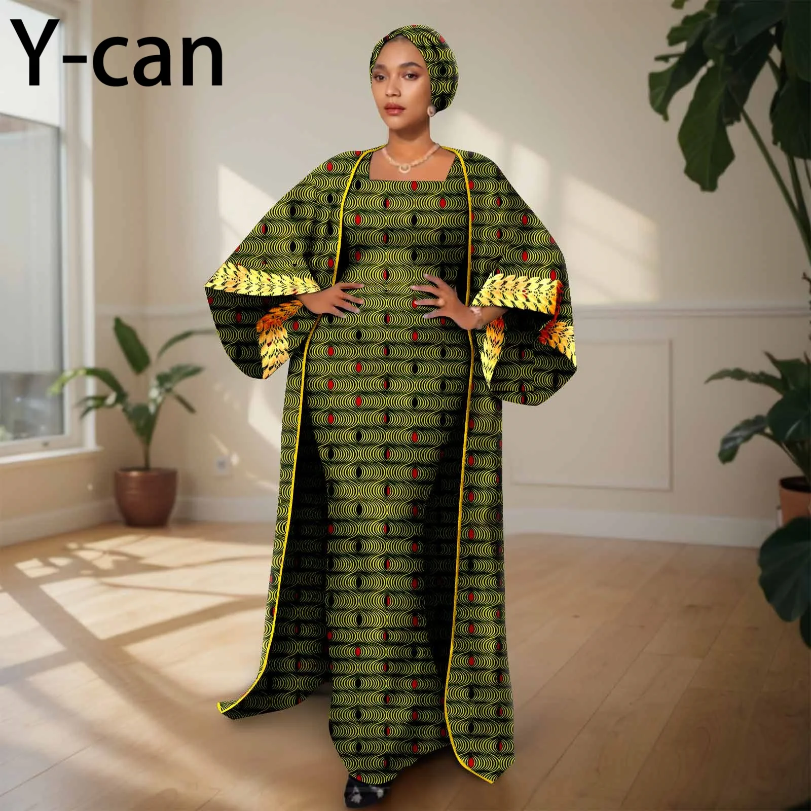 African Clothing for Women Female Suit Set Long Coat and Sleeveless Dress With Headscarf for Lady Traditional Outfits 2426029