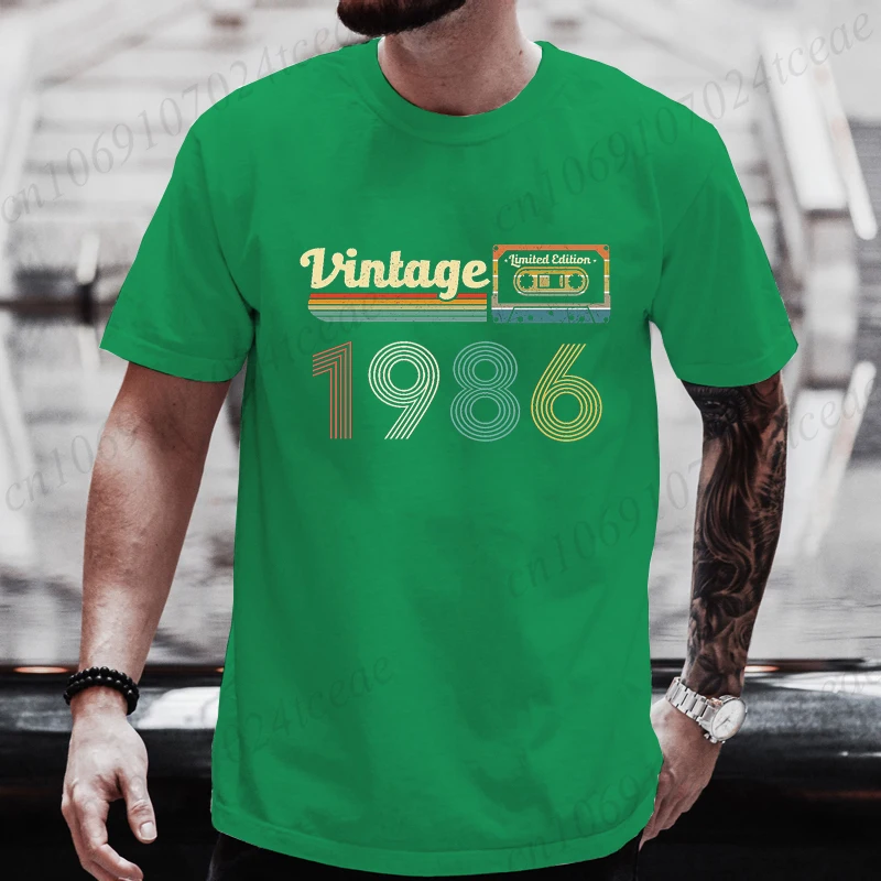 Men's T-shirt Casual Funny Vintage 1986 40th Birthday 40 Years Old Gift Cassette Tape Print Men Tops Men Short Sleeve Male Tees