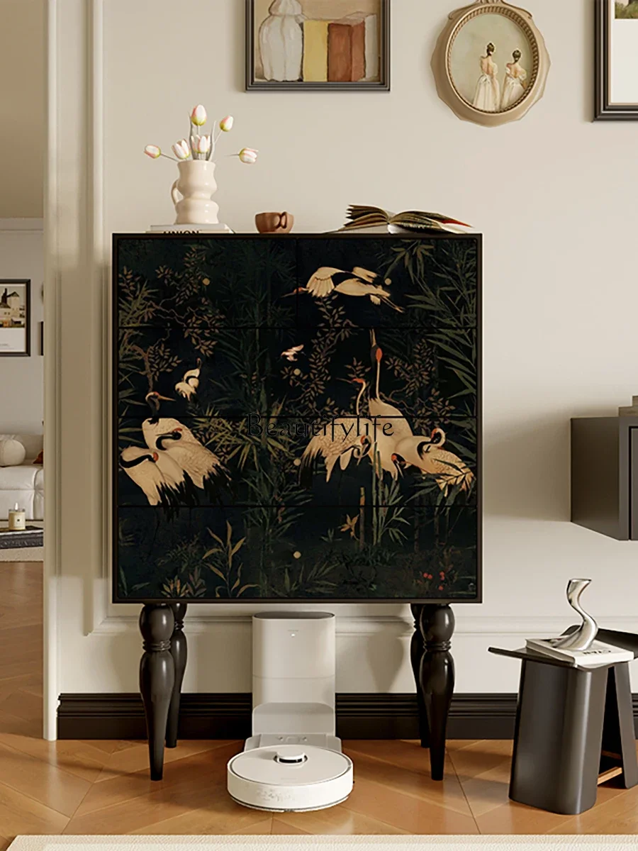 

French-Style Mid-Ancient Crane Five-Bucket Art Storage Solid Wood Bedroom Curio Cabinet