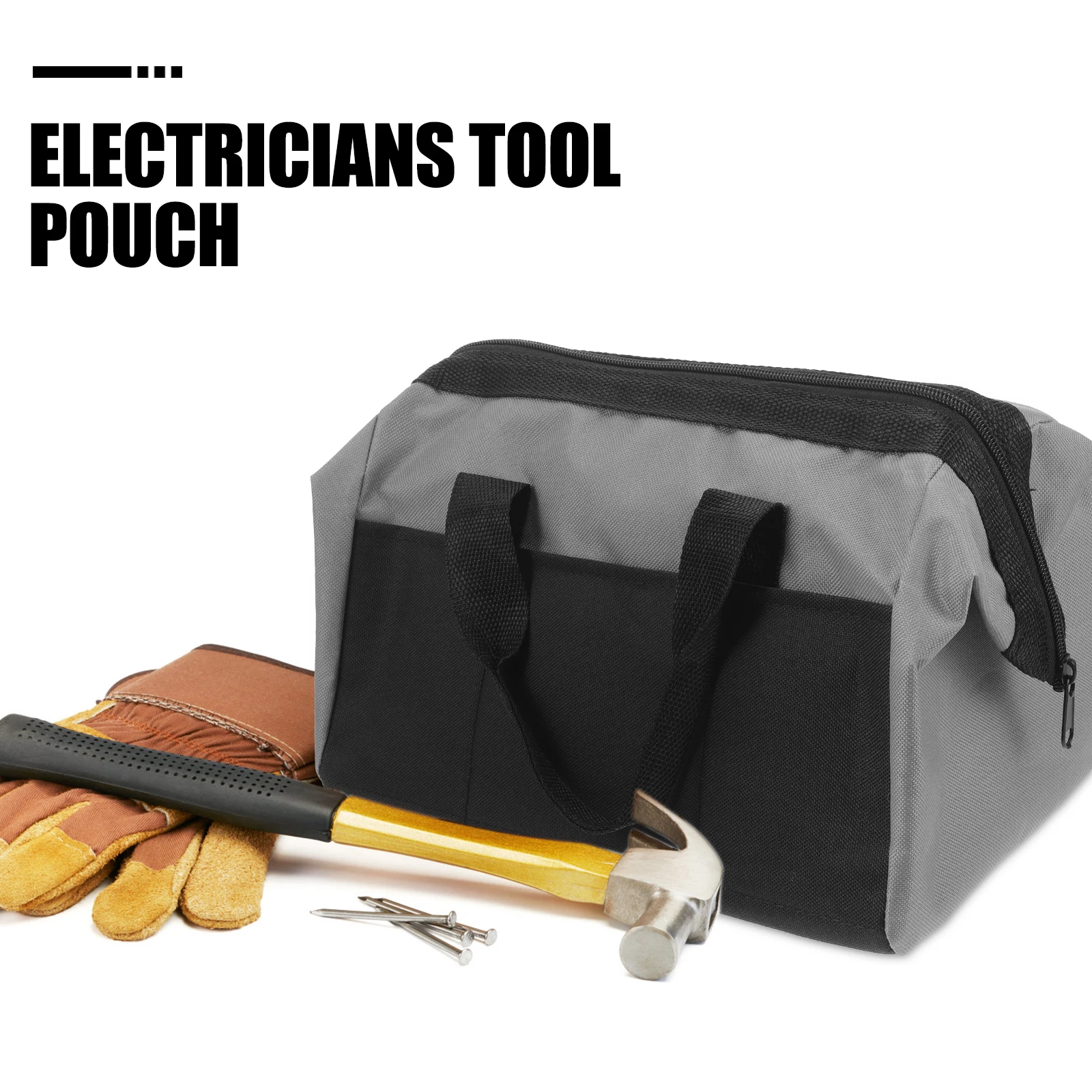 

Multifunction Tool 12 Inch Gray Durable Electrician Pouch Woodworking Repair Home Maintenance Storage Organizer Large Tote Bag