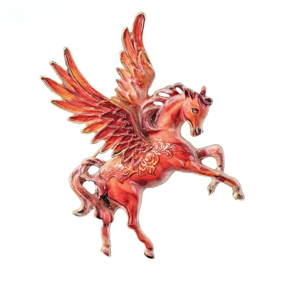 Enamel Dreamy Flying Horse Brooch Pink Blue Gradient with Wing Pin Banquet Dress Suit Exquisite Pins Accessories