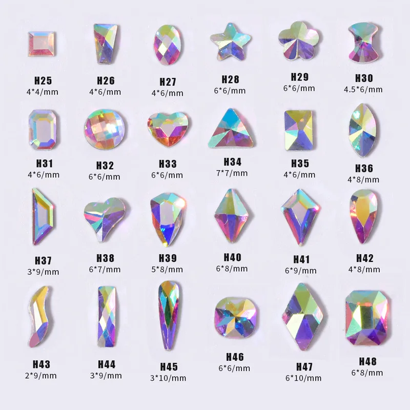 LYLE 50Pcs Nail Art Flatback Rhinestones Trendy Trapezoid AB Iridescent Teardrop Melon Seeds Multi Facet Irregular Colorful Gems