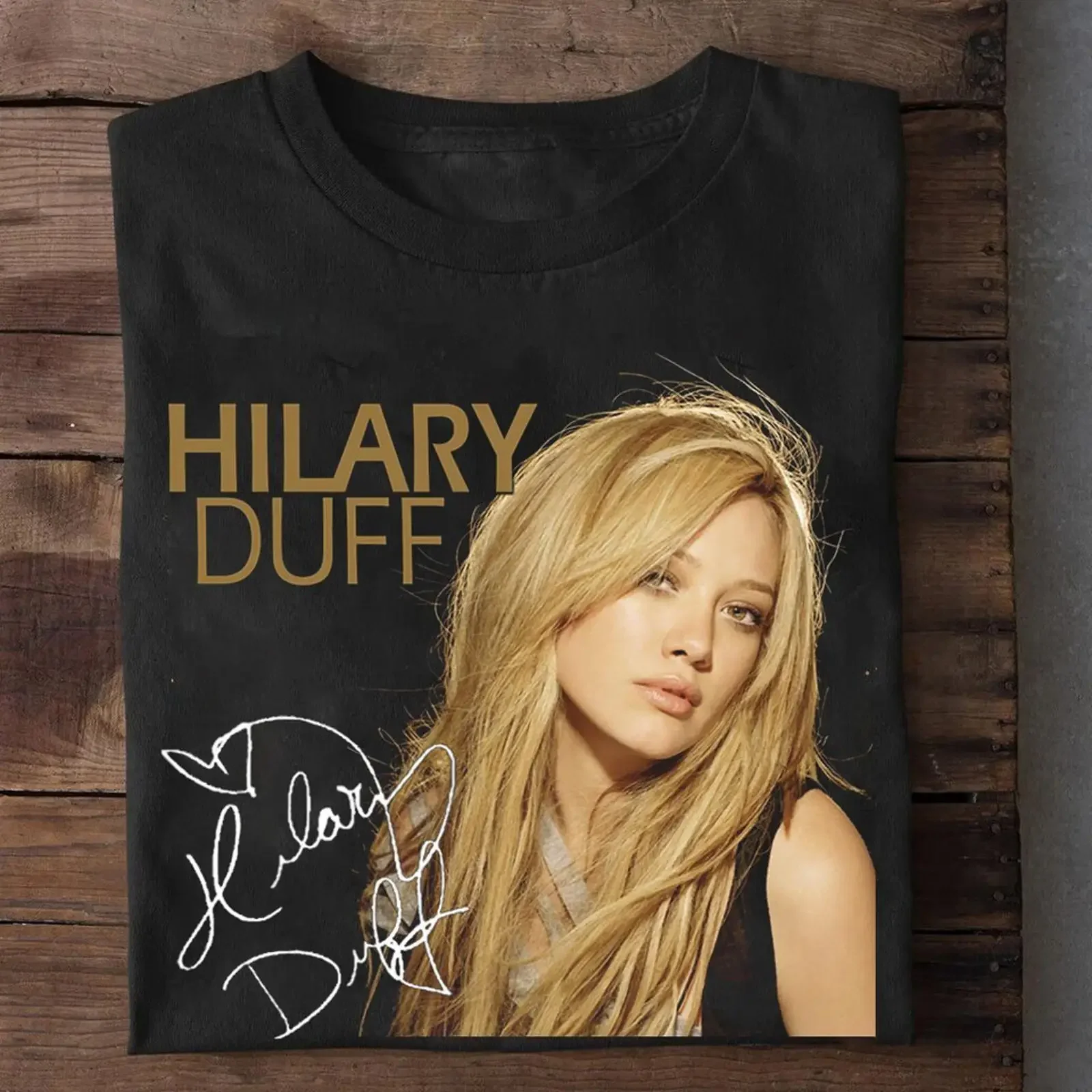 Hilary Duff Anywhere But Here Signature Black T Shirt S 5XL N8614 vintage Washed Stylish Breathable Unisex Slightly Stretched