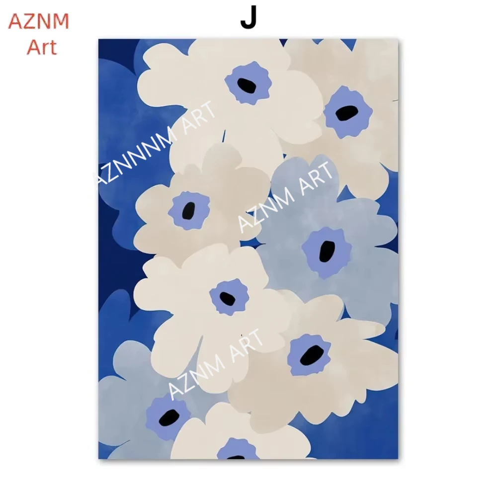 Blue Line Geometry Flower Wall Art Canvas Painting Abstract Art Posters Hotel Bar For Living Room Home Decor