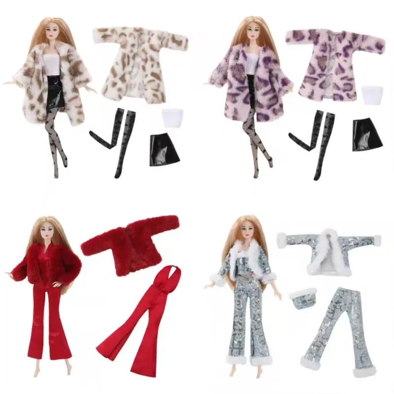 New 1/6 Supermodel Doll Clothing Plush Versatile Set Women Fall/Winter Fleece-Lined Warm Coats Fitted Dress Pants For 30cm Dolls
