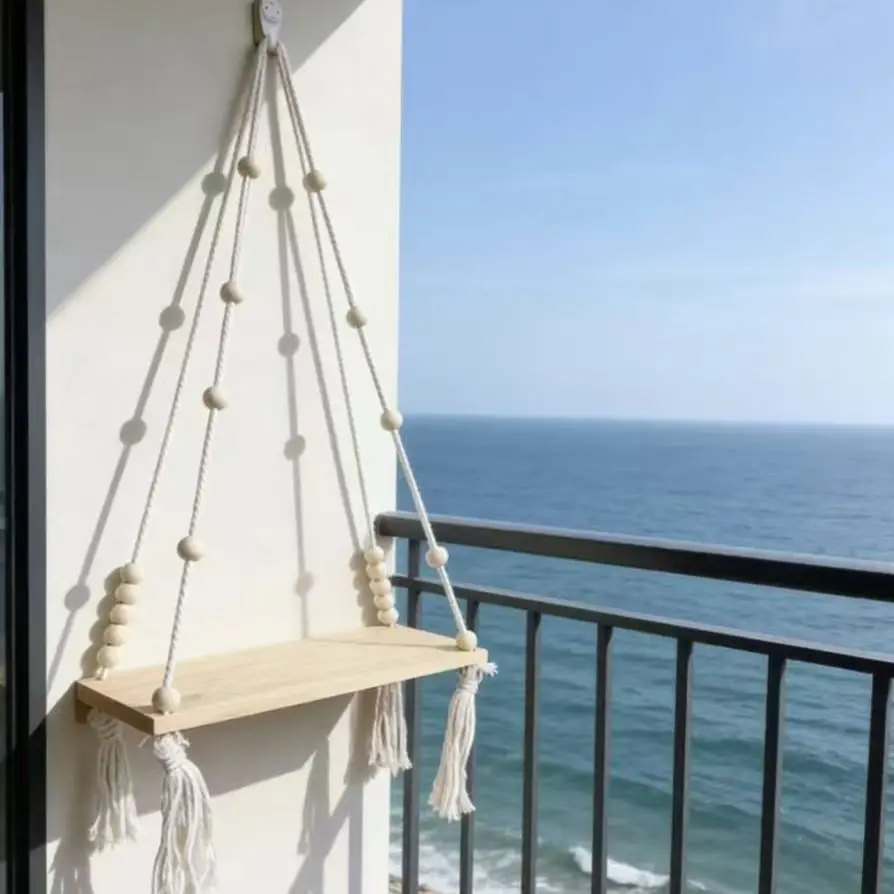 

Minimalist Woven Hanging Storage Rack Wall Balcony 3D No Drill Grid Room Mount Wall Surface