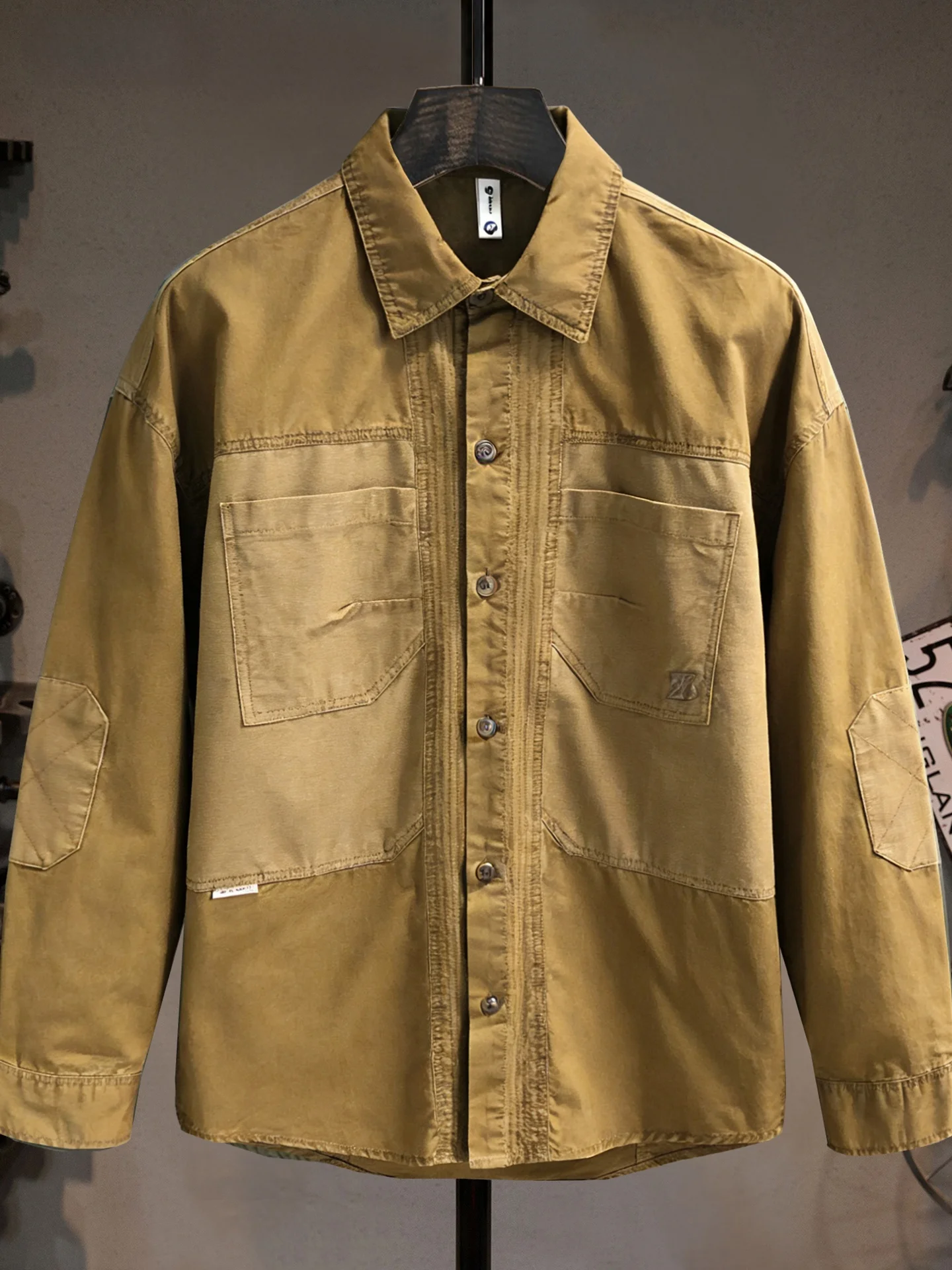 

Высококачественная хлопковая рабочая рубашка для мужчин, свободного кроя, в стиле пэчворк, с американским дизайном, модная, с длинным рукавом