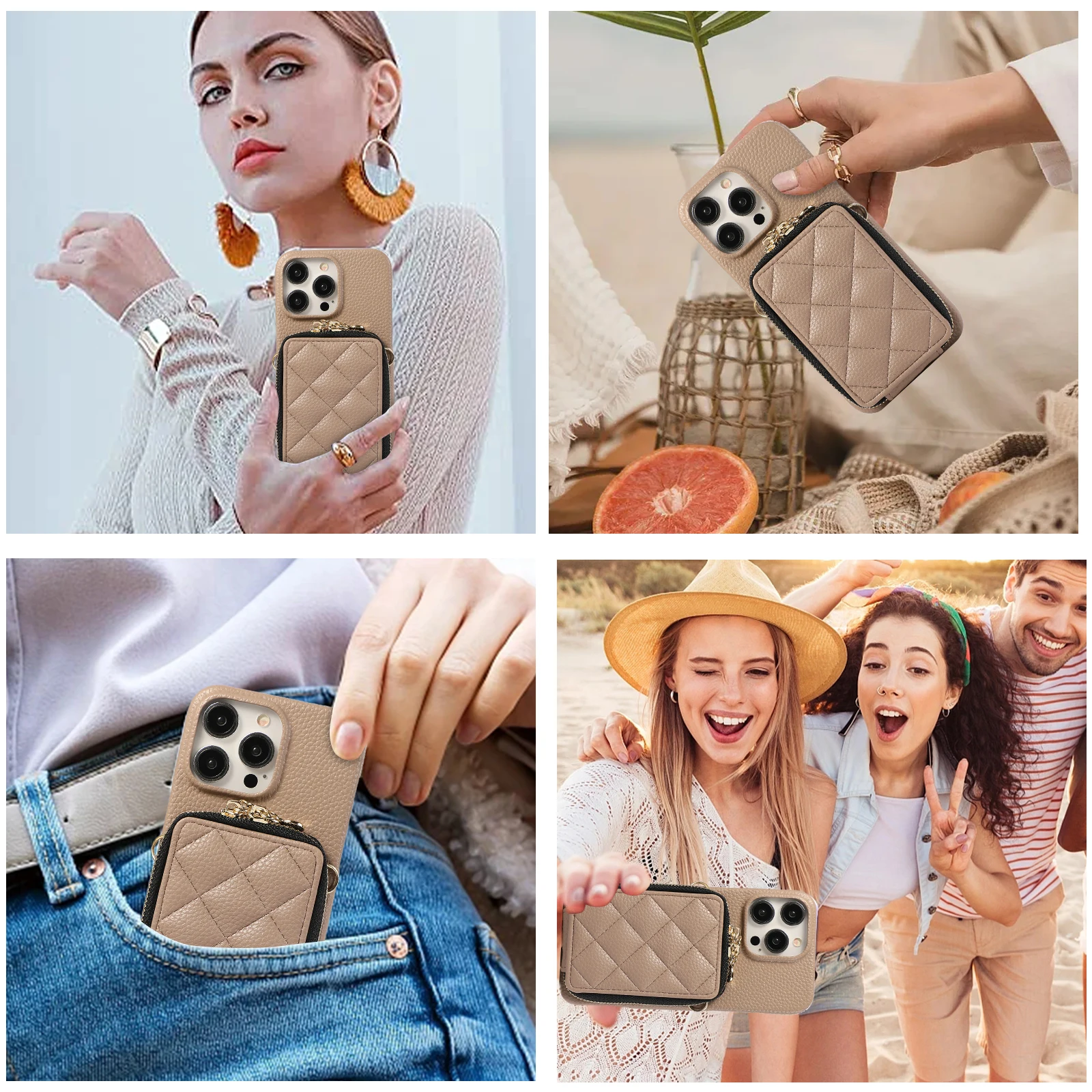 Zipper Crossboby Leather Phone Case for IPhone 15 14 11 Pro Max 13 Mini XR XS Max 8 7 Plus Wallet with Card Holder Shell Cover
