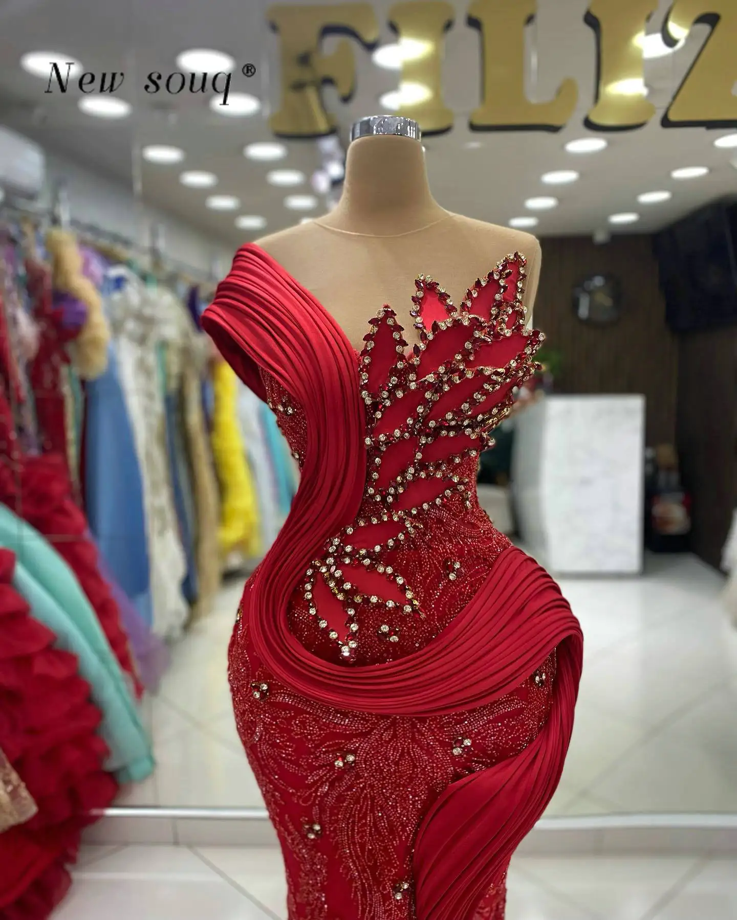 Red Long Mermaid Wedding Evening Dresses 2024 Glittery Beaded Sequins Party Gowns Formal Occasions Women\'s Night Prom Outfits