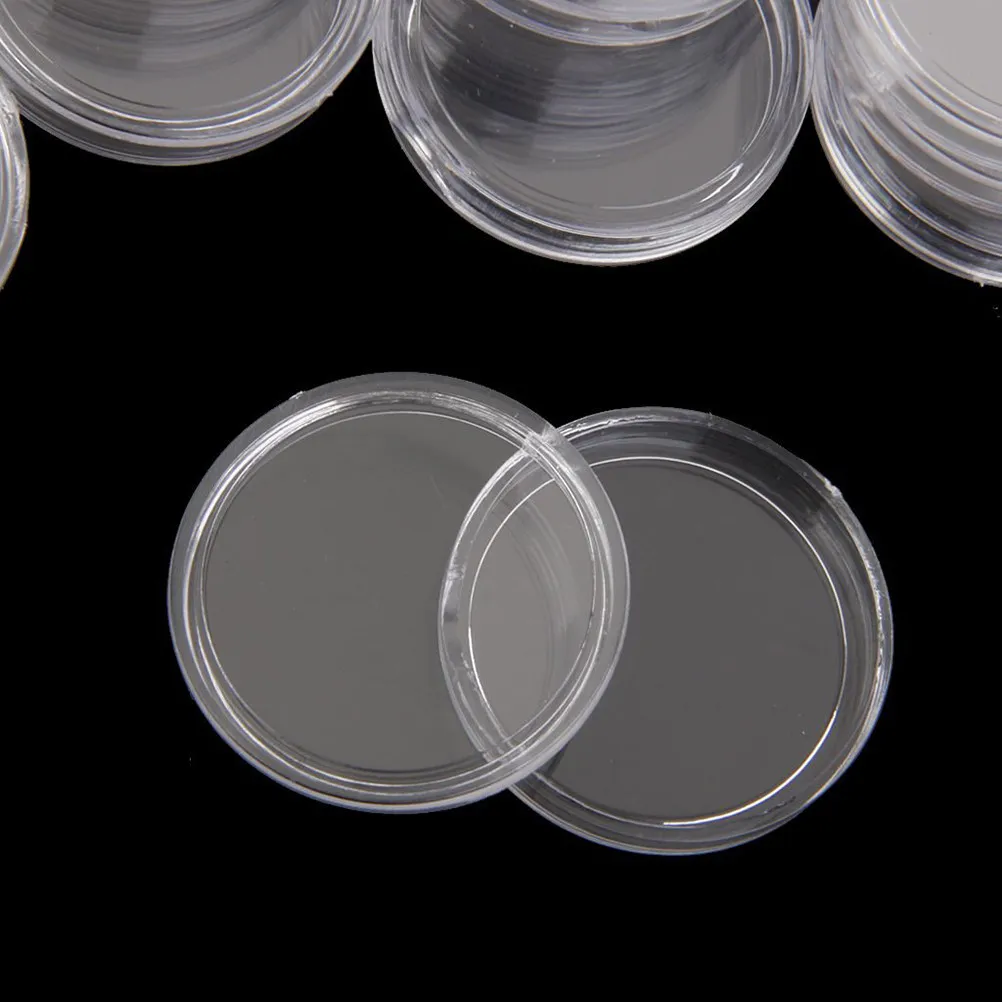100Pcs 27mm Plastic Box Coin Round Case Capsules Container Durable Reusable Easy Open Close Transparent 27mm Plastic Box