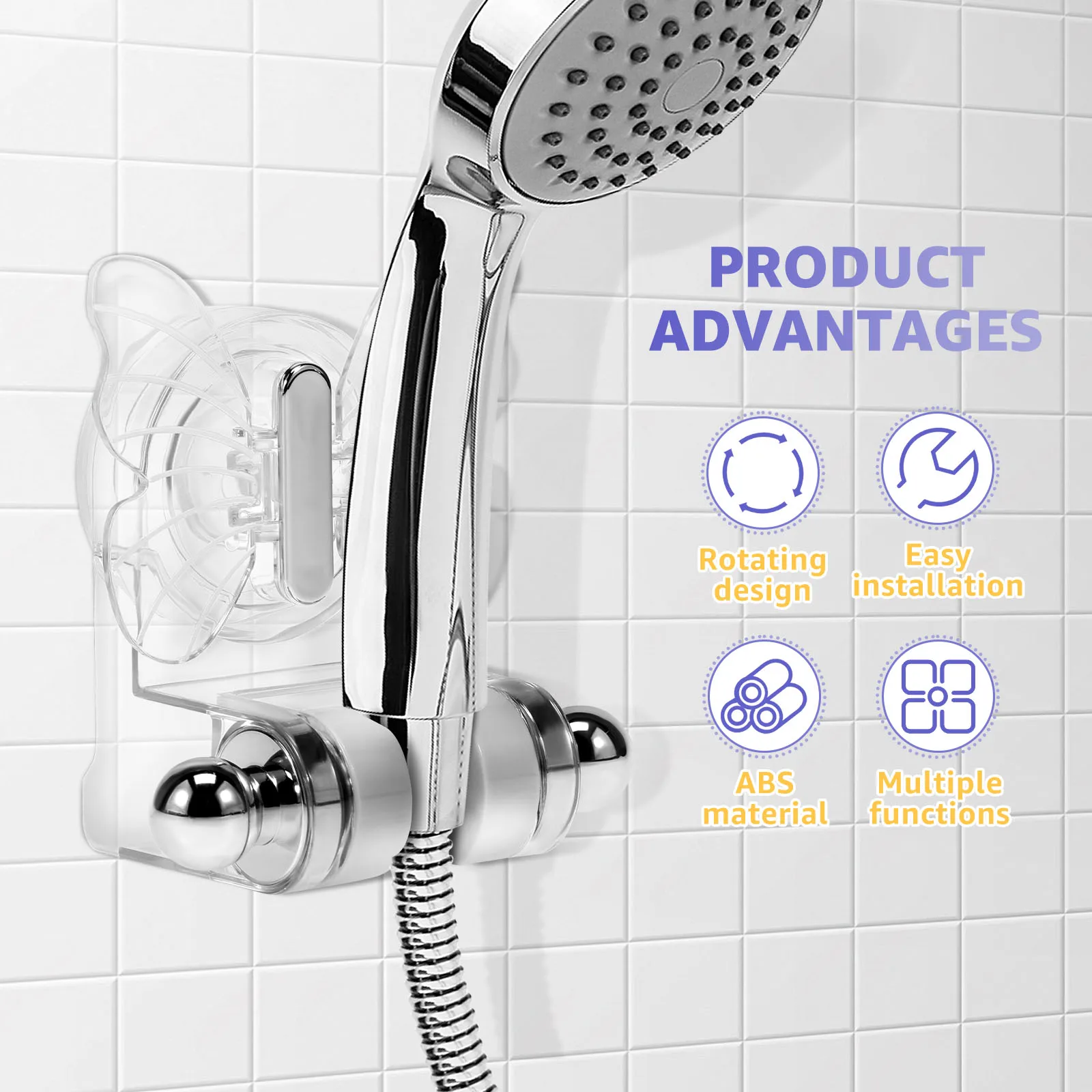 4PCS/2PCS Suction Shower Head Holder No Drill Handheld Shower Head Bracket for RV Camper or Installation On Smooth Surfaces