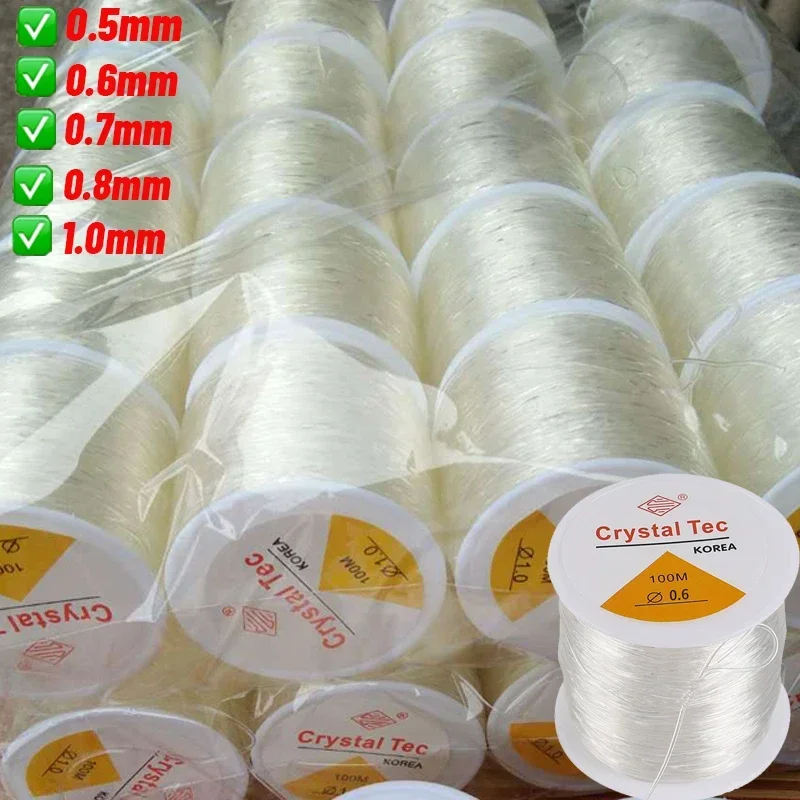 Hilo de cuentas de cristal elástico fuerte de 100m, 0,5-1,0mm, cuerda elástica blanca transparente, fibra para manualidades, pulsera DIY,