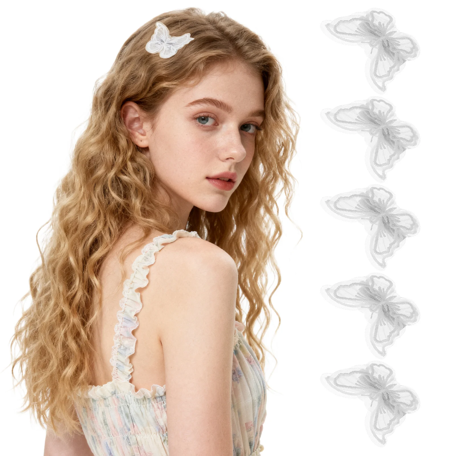 

5Pcs White Butterflies Hair Clip Embroidery Lace Barrettes for Women Girls Fashionable Hair Accessories Daily Gift