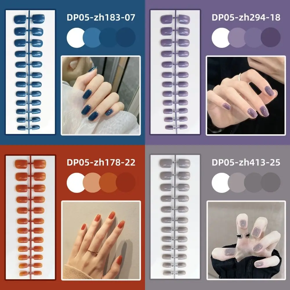 Uñas postizas desmontables de Cabeza Cuadrada corta, 24 piezas, cubierta completa de Color sólido, brillante, herramienta de manicura para bailarina