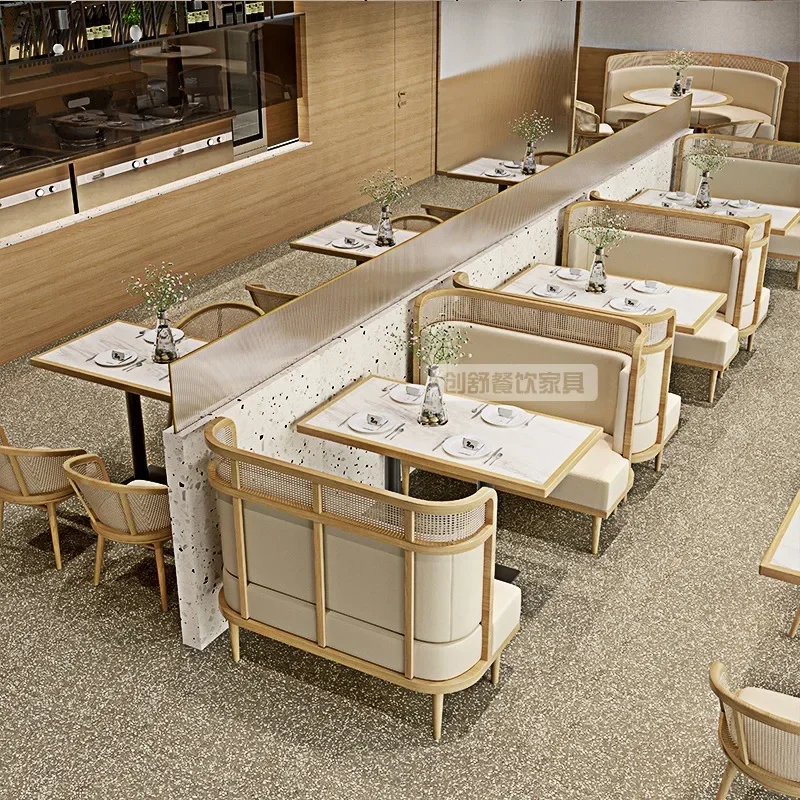 Theme restaurant, booth sofa, custom catering shop, chiseled rattan solid wood hotel, hot pot restaurant, tea house tables