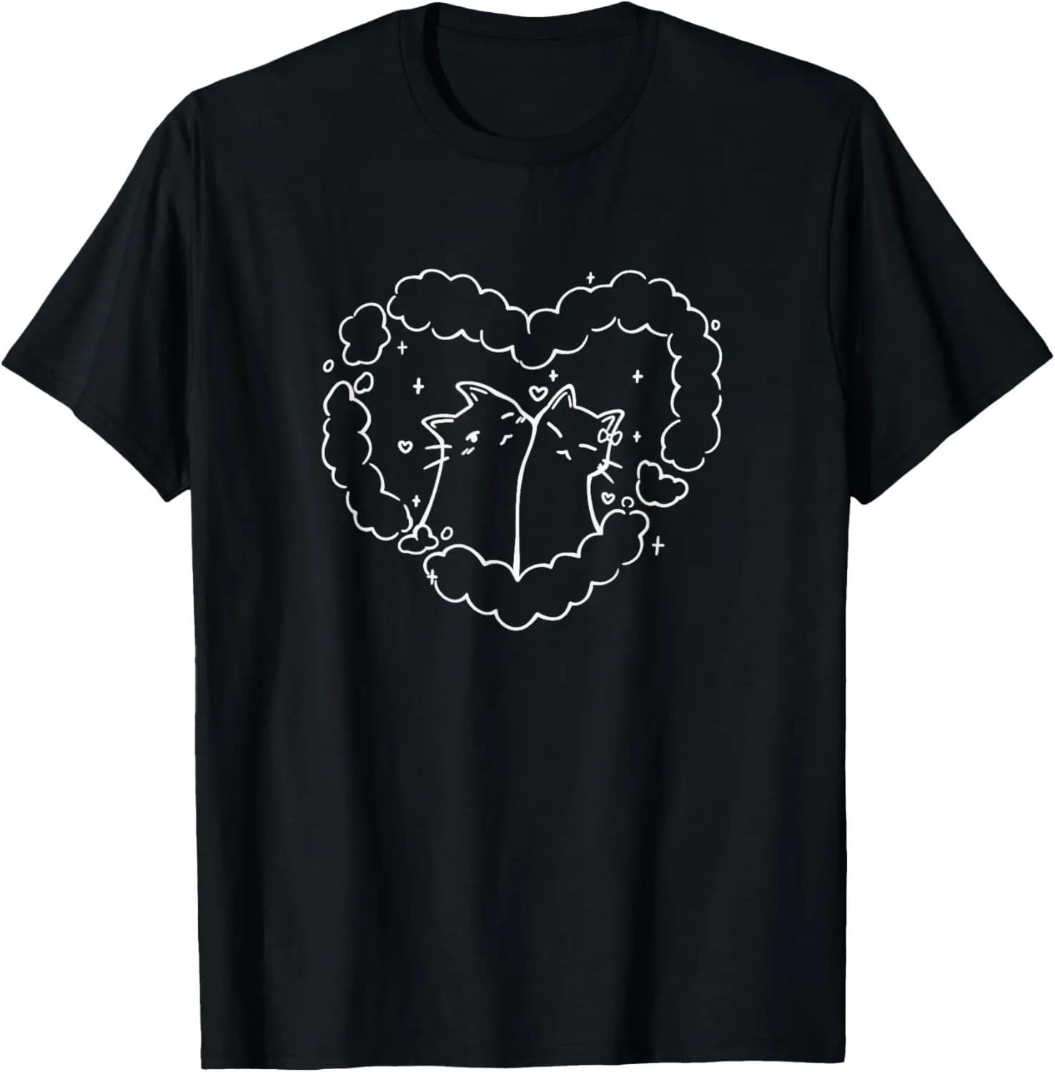 Y2K Coquette Cute Kawaii Cloud Heart with Cats T-Shirt