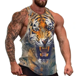 Summer Animal Tiger 3D Print Tank Tops Men's Casual Streetwear Fashion Oversized Sleeveless Tank Top Gym Male Vest Man Clothing