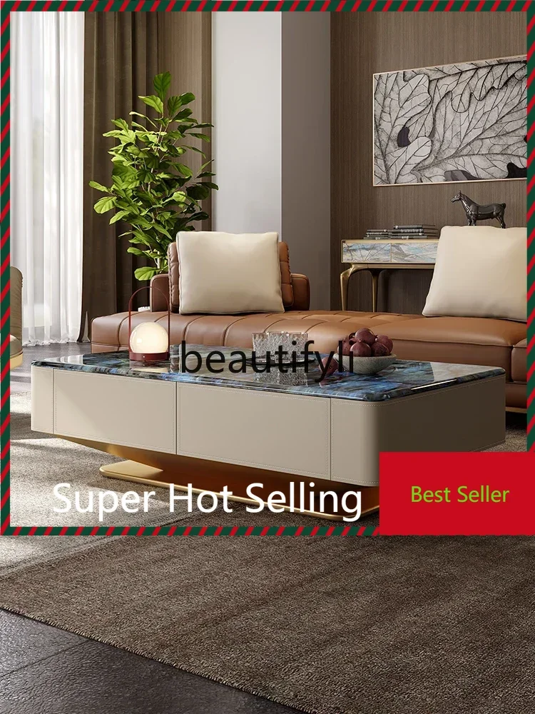 

Italian light luxury microcrystalline stone luxury stone stainless steel square coffee table G1218