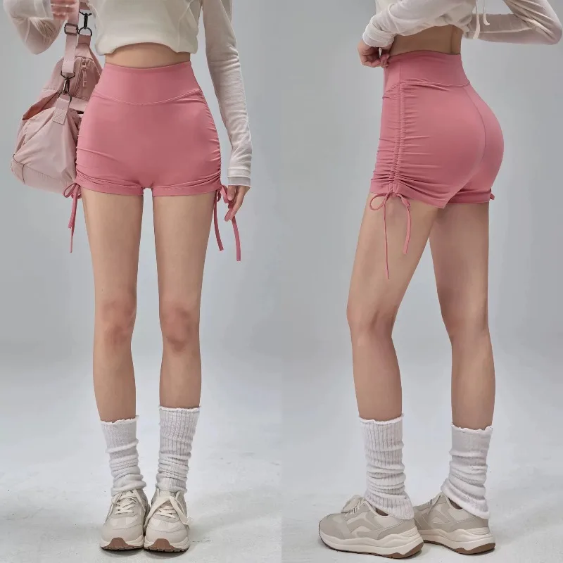 High Waisted Sports Shorts Summer Fitness Shorts Drawstring Straps Quick Drying Running and Dancing Three Quarter Pants Wome