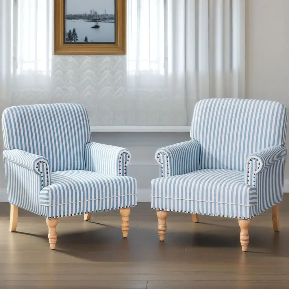 

Linen Fabric Accent Chairs Set of 2, MidCentury Modern Armchair with Solid Wood Legs, Single Sofa Chair,holstered Reading Clu