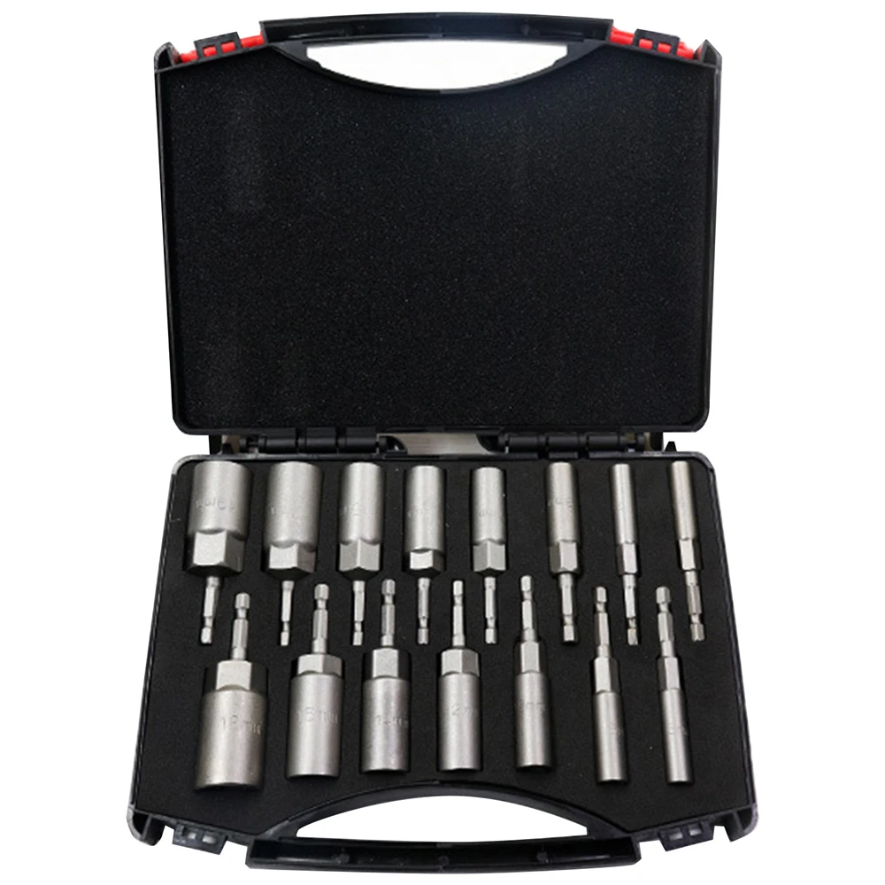 

5.5-19mm Electric Impact Socket Adapter 80mm Deepened Nut Drive Drill Bit Kit Set Hex Shank Driver Drills Power Screwdriver Tool