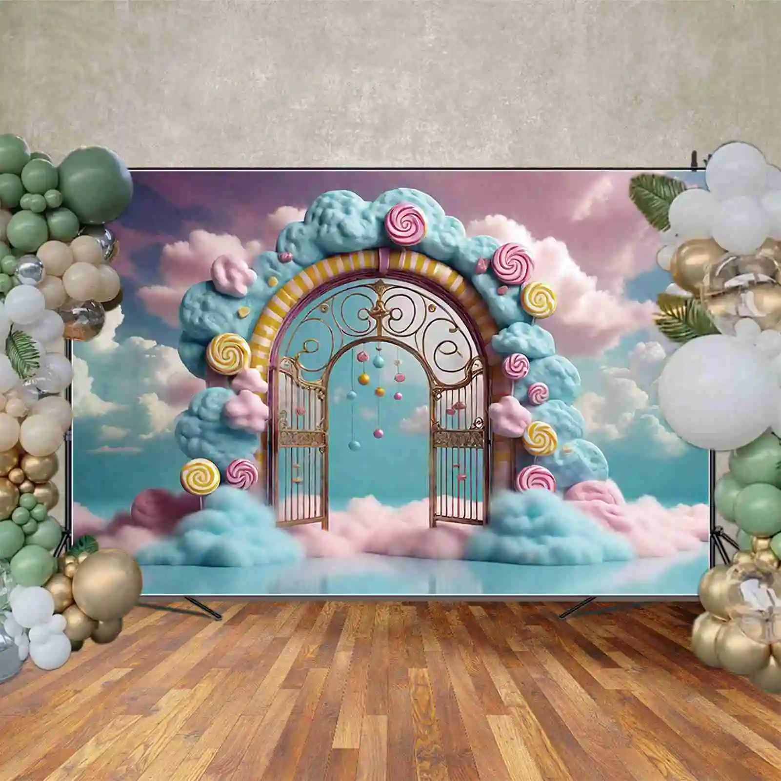 Moon.qg ปราสาทนางฟ้าฉากหลังวันเกิดเด็ก candyland Candy Floss Gate background ที่กำหนดเองตกแต่งงานปาร์ตี้