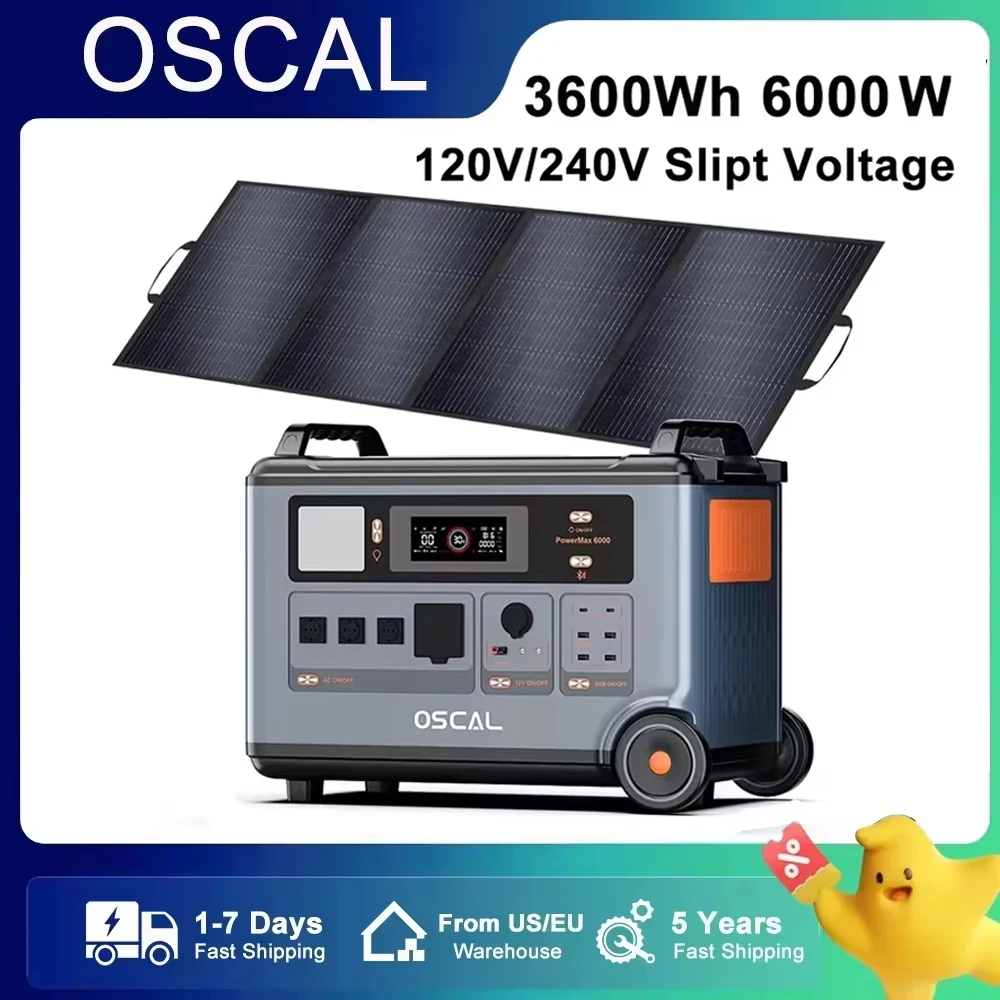 

Oscal Blackview Power Station 3600Wh Pure Sine Wave 120V/240V Dual Voltage 6000W Energy Storage Campervan With 400W Solar Panels