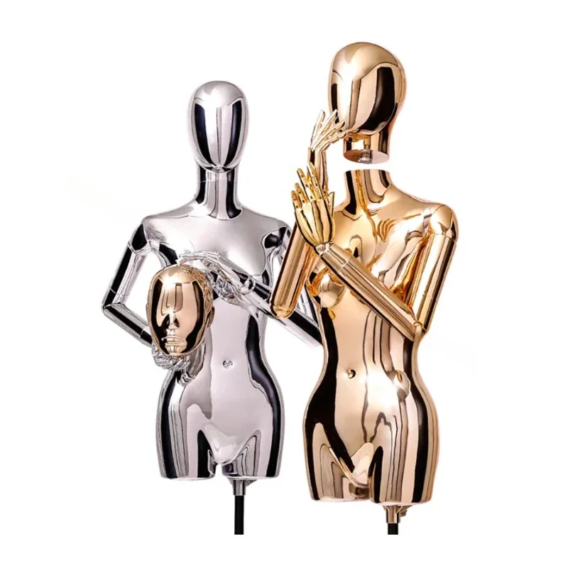 Full Body Electroplating Female Mannequin Props for Women Clothing Store Window Display Stand Half Body Sitting Posture Model