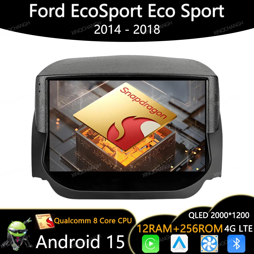 Radio para Auto Android 15 para Ford EcoSport 2014 2015 2016 2017 2018, Qualcomm GPS 4G LTE 5G WIFI 2DIN, Carplay, Auto BT, QLED