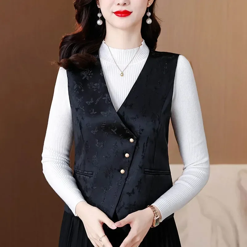 New Fashionable Suit Jacquard Temperament Spring and Autumn Short Sleeveless Waistcoat with Foreign Slimming Vest Top
