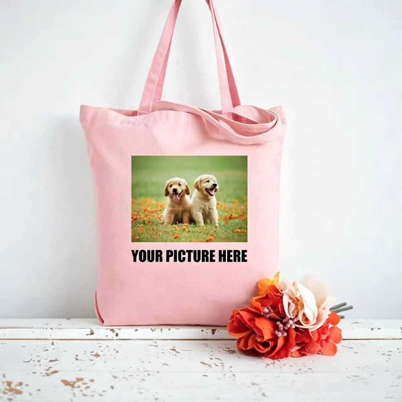 Dog Cat Lover Gift Tote Bag Custom Your Pet Picture Personalized Canvas Purse For Women Customized Printed Reusable Grocery