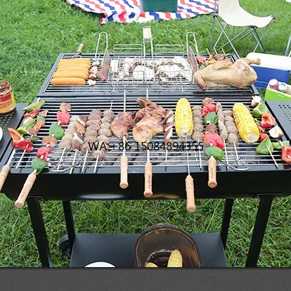 

29 Inch Trolley Outdoor Grill Double Grid Charcoal Barrel BBQ Grill European BBQ