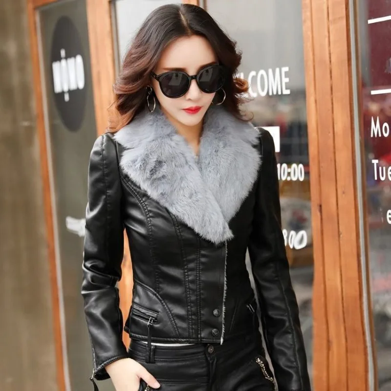 2023-winter-new-women-leather-top-short-jacket-fleece-lined-fur-collar-leather-long-sleeve-slim-fit-fashionable-outcoat