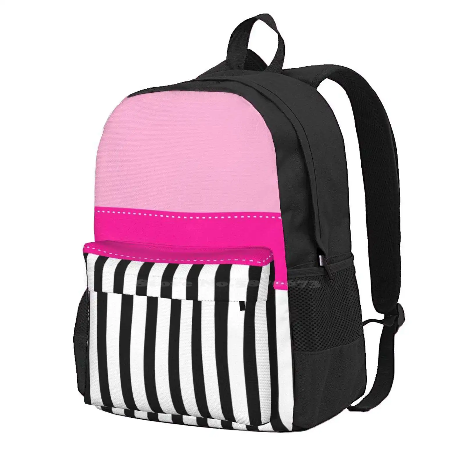 Fuchsia, Black And White Hot Sale Schoolbag Backpack Fashion Bags Pink Black White Stripes Lines Fucsia Girly Chic Fuchsia