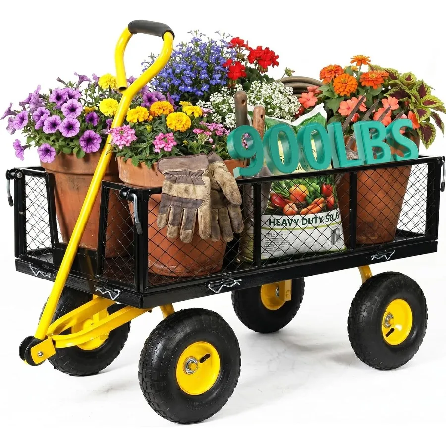 Steel Garden Cart Heavy Duty 900 LBS Utility Wagon on Wheels